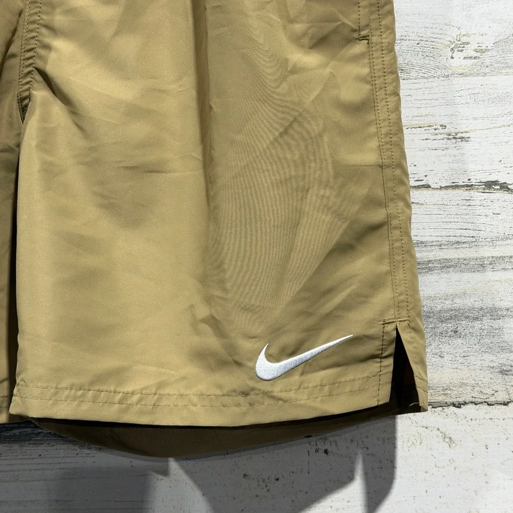 Nike Swim Trunks Men Small Tan Embroidered Swoosh NWT